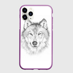 Чехол iPhone 11 Pro матовый Нарисованный волк зубами щёлк, цвет: 3D-фиолетовый