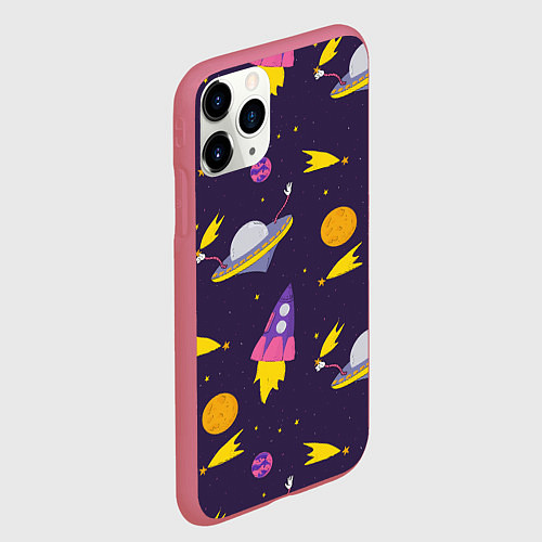 Чехол iPhone 11 Pro матовый Космические приключения / 3D-Малиновый – фото 2