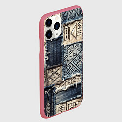 Чехол iPhone 11 Pro матовый Геометрия на пэчворк дениме, цвет: 3D-малиновый — фото 2