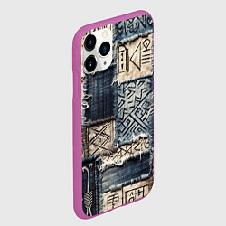 Чехол iPhone 11 Pro матовый Геометрия на пэчворк дениме, цвет: 3D-фиолетовый — фото 2