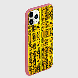 Чехол iPhone 11 Pro матовый Жёлтые фигуры с эффектом рыбьего глаза, цвет: 3D-малиновый — фото 2