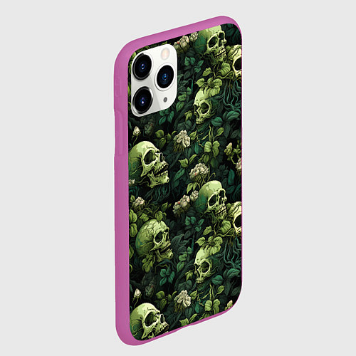 Чехол iPhone 11 Pro матовый Поле черепов с цветами / 3D-Фиолетовый – фото 2