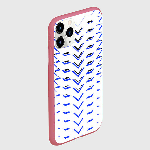 Чехол iPhone 11 Pro матовый Чёрные и синие полосы на белом фоне / 3D-Малиновый – фото 2
