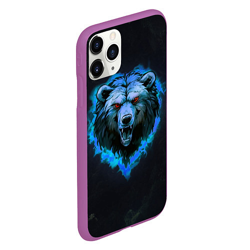 Чехол iPhone 11 Pro матовый Пылающая эмблема медведя / 3D-Фиолетовый – фото 2