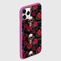 Чехол iPhone 11 Pro матовый Черепа и алые розы, цвет: 3D-фиолетовый — фото 2