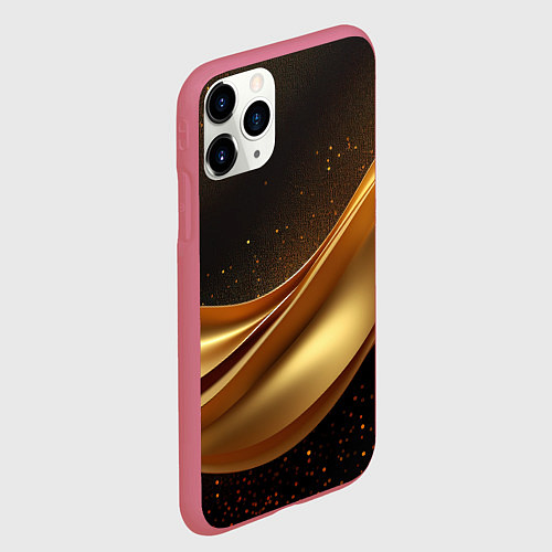 Чехол iPhone 11 Pro матовый Золотая стильная абстракция на черном фоне / 3D-Малиновый – фото 2