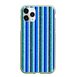 Чехол iPhone 11 Pro матовый Сине-бирюзовый полосатый, цвет: 3D-салатовый