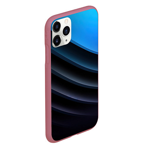 Чехол iPhone 11 Pro матовый Геометрическая синяя абстракция на черном фоне мин / 3D-Малиновый – фото 2