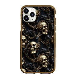 Чехол iPhone 11 Pro матовый Прикованные золотой цепью черепа, цвет: 3D-коричневый