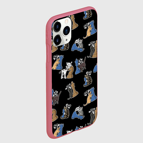 Чехол iPhone 11 Pro матовый Котики и шахматы на черном / 3D-Малиновый – фото 2