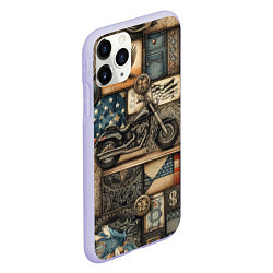 Чехол iPhone 11 Pro матовый Patchwork with a motorcycle - ai art, цвет: 3D-светло-сиреневый — фото 2