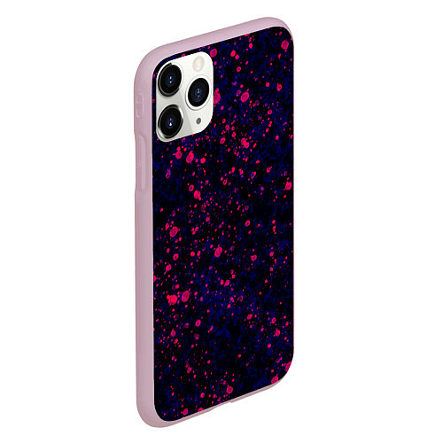 Чехол iPhone 11 Pro матовый Абстракция чёрно-синий с розовыми кляксами / 3D-Розовый – фото 2