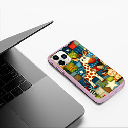 Чехол iPhone 11 Pro матовый Жираф и компания - пэчворк нейросеть, цвет: 3D-розовый — фото 2