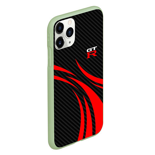 Чехол iPhone 11 Pro матовый GTR Nissan - Carbon and red / 3D-Салатовый – фото 2