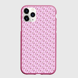 Чехол iPhone 11 Pro матовый Паттерн веточек цветочных, цвет: 3D-малиновый