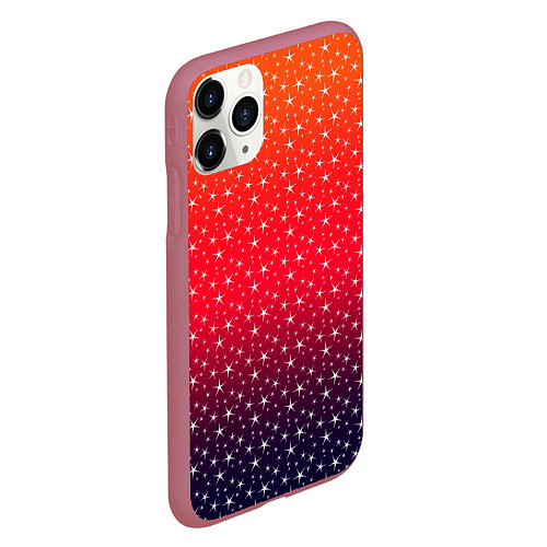 Чехол iPhone 11 Pro матовый Градиент оранжево-фиолетовый со звёздочками / 3D-Малиновый – фото 2