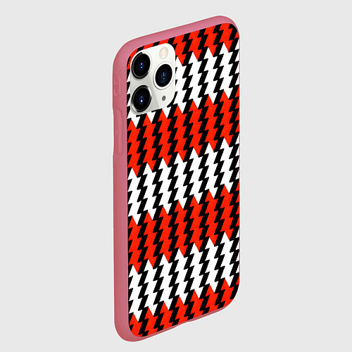 Чехол iPhone 11 Pro матовый Вертикальные красно-белые полосы / 3D-Малиновый – фото 2