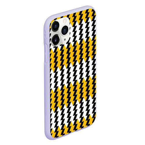 Чехол iPhone 11 Pro матовый Вертикальные жёлто-белые полосы / 3D-Светло-сиреневый – фото 2