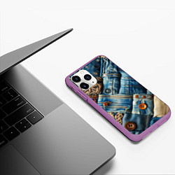 Чехол iPhone 11 Pro матовый Джинсовый пэчворк с пуговицами - мода, цвет: 3D-фиолетовый — фото 2