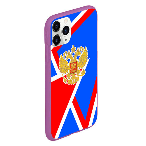 Чехол iPhone 11 Pro матовый Герб России - патриотические цвета / 3D-Фиолетовый – фото 2