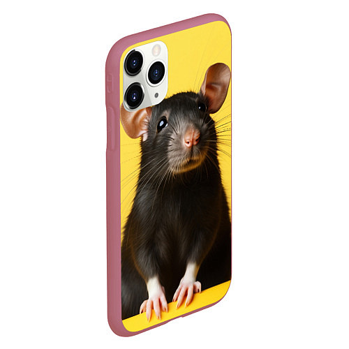 Чехол iPhone 11 Pro матовый Крыса черная / 3D-Малиновый – фото 2