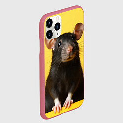 Чехол iPhone 11 Pro матовый Крыса черная, цвет: 3D-малиновый — фото 2