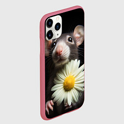 Чехол iPhone 11 Pro матовый Крыс и ромашка, цвет: 3D-малиновый — фото 2