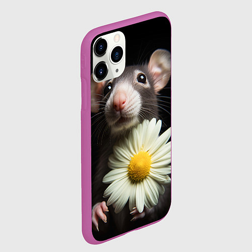 Чехол iPhone 11 Pro матовый Крыс и ромашка / 3D-Фиолетовый – фото 2
