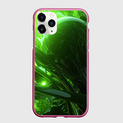 Чехол iPhone 11 Pro матовый Зеленая кислотная яркая неоновая абстракция, цвет: 3D-малиновый
