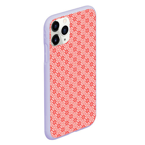 Чехол iPhone 11 Pro матовый Светлый красно-розовый паттерн цветочный / 3D-Светло-сиреневый – фото 2