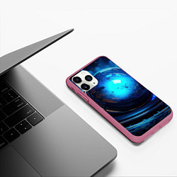 Чехол iPhone 11 Pro матовый Кислотная синяя яркая неоновая абстракция, цвет: 3D-малиновый — фото 2