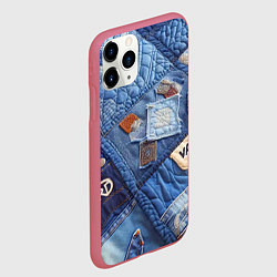 Чехол iPhone 11 Pro матовый Vanguard jeans patchwork - ai art, цвет: 3D-малиновый — фото 2