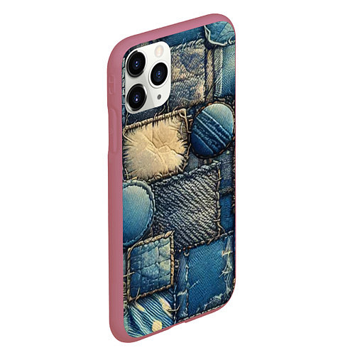 Чехол iPhone 11 Pro матовый Denim patchwork - ai art / 3D-Малиновый – фото 2