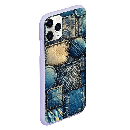 Чехол iPhone 11 Pro матовый Denim patchwork - ai art / 3D-Светло-сиреневый – фото 2