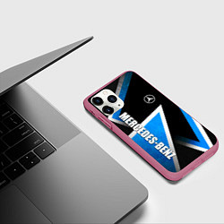 Чехол iPhone 11 Pro матовый Mercedes - blue metal, цвет: 3D-малиновый — фото 2
