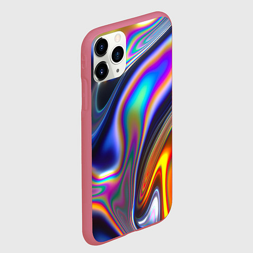 Чехол iPhone 11 Pro матовый Абстрактный разноцветный жидкий металл / 3D-Малиновый – фото 2