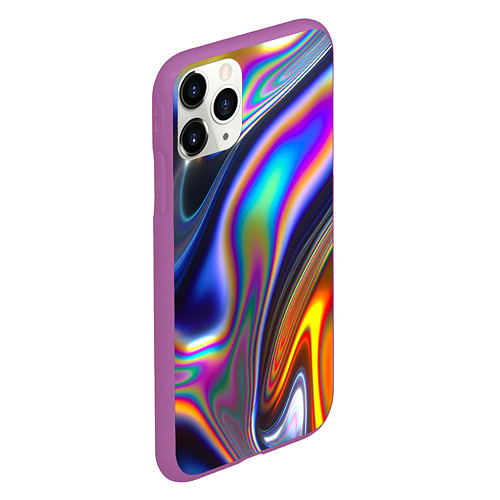 Чехол iPhone 11 Pro матовый Абстрактный разноцветный жидкий металл / 3D-Фиолетовый – фото 2