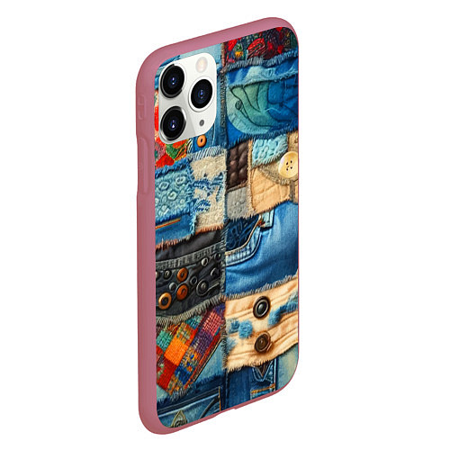 Чехол iPhone 11 Pro матовый Vanguard denim patchwork - ai art / 3D-Малиновый – фото 2