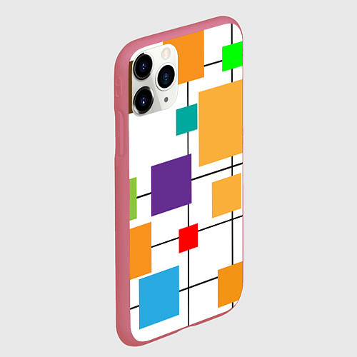 Чехол iPhone 11 Pro матовый Разноцветные квадраты паттерны / 3D-Малиновый – фото 2