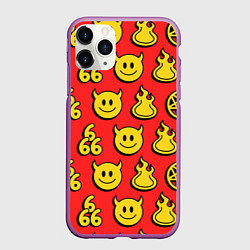 Чехол iPhone 11 Pro матовый 666 y2k emoji pattern, цвет: 3D-фиолетовый