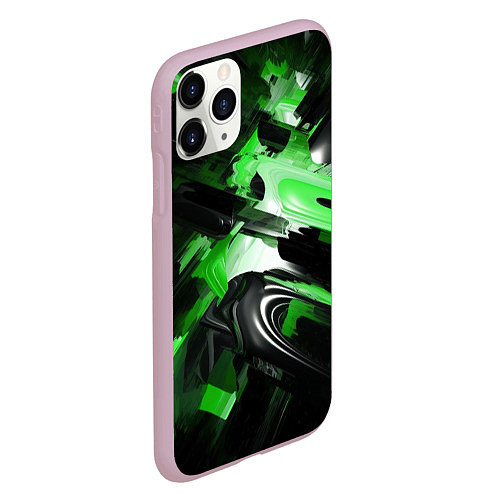 Чехол iPhone 11 Pro матовый Green dark abstract geometry style / 3D-Розовый – фото 2