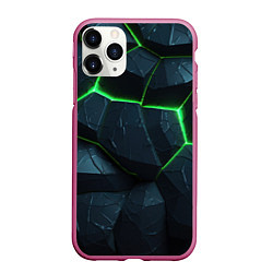 Чехол iPhone 11 Pro матовый Abstract dark green geometry style, цвет: 3D-малиновый