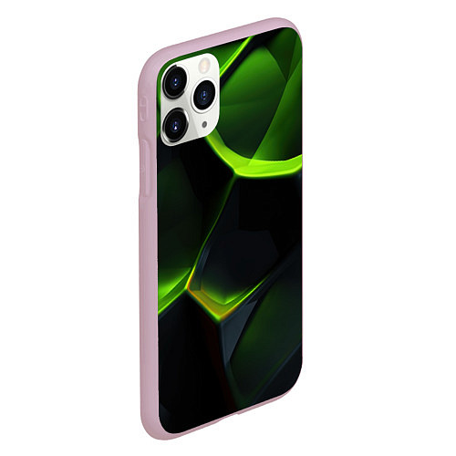 Чехол iPhone 11 Pro матовый Green neon abstract geometry / 3D-Розовый – фото 2