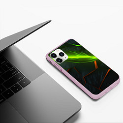 Чехол iPhone 11 Pro матовый Green neon abstract geometry, цвет: 3D-розовый — фото 2