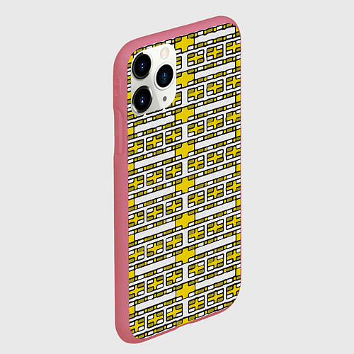 Чехол iPhone 11 Pro матовый Жёлтые и белые кирпичики на белом фоне / 3D-Малиновый – фото 2