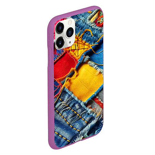 Чехол iPhone 11 Pro матовый Colorful denim patchwork - ai art / 3D-Фиолетовый – фото 2