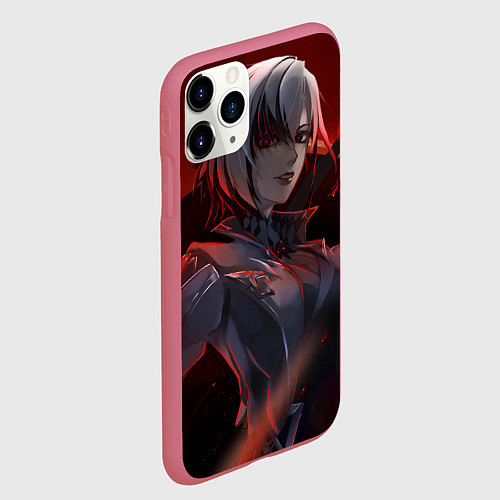 Чехол iPhone 11 Pro матовый Genshin Impact Арлекино red / 3D-Малиновый – фото 2