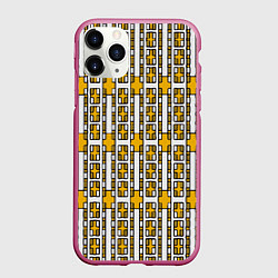 Чехол iPhone 11 Pro матовый Жёлтые и белые кирпичики на белом фоне, цвет: 3D-малиновый