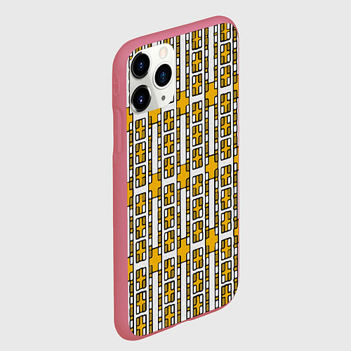 Чехол iPhone 11 Pro матовый Жёлтые и белые кирпичики на белом фоне / 3D-Малиновый – фото 2