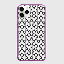 Чехол iPhone 11 Pro матовый Чёрно-белые ромбы и круги на белом фоне, цвет: 3D-фиолетовый